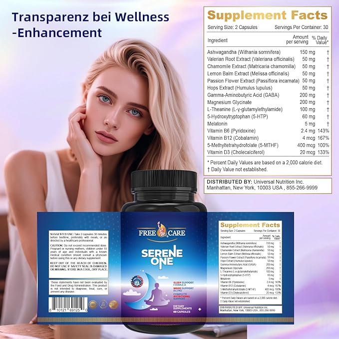 15-in-1 Melatonin Sleep Capsules - Natural Sleep Aids for Adults with Melatonin 5mg and Magnesium Glycinate, Support Sleep Health, Stress Relief with Ashwagandha, L-Theanine,GABA, 5-HTP - 60 Capsules