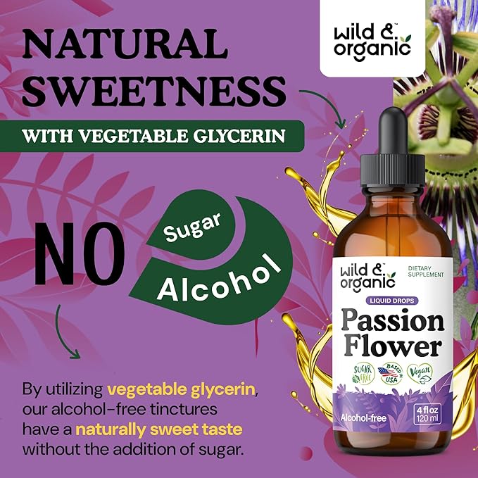 Wild & Organic Passion Flower Tincture - Mood Support - Calming Passionflower Supplement - Passiflora Incarnata Liquid Extract - Vegan, Sugar & Alcohol-Free Herb Drops - 4 fl oz