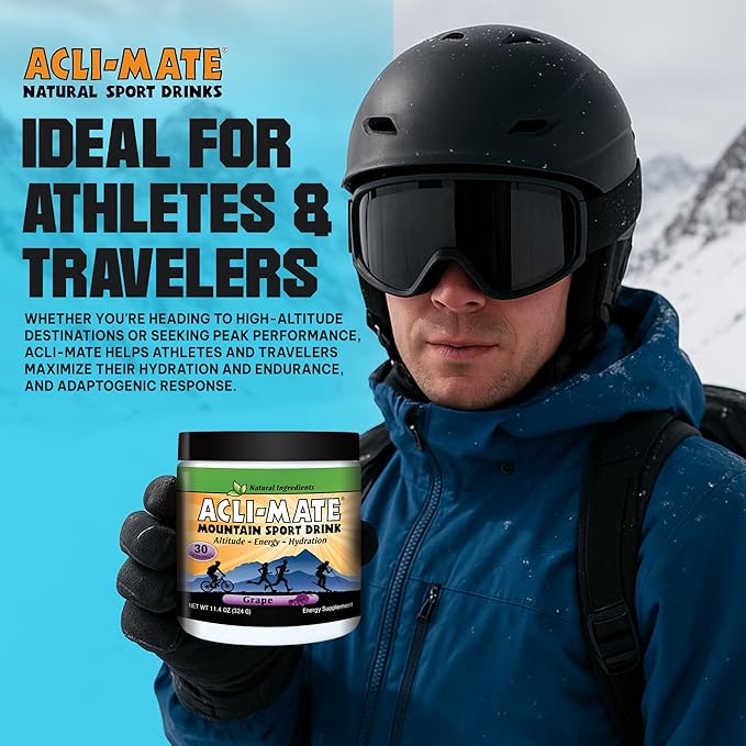 Acli-Mate Mountain Sport Drink Mix - Energy Powder Supplement - High Altitude Acclimatization Hydration - Recovery Drink for Running, Cycling, Hiking, Workout, Skiing, Travel & More - 1 Tub (Grape)