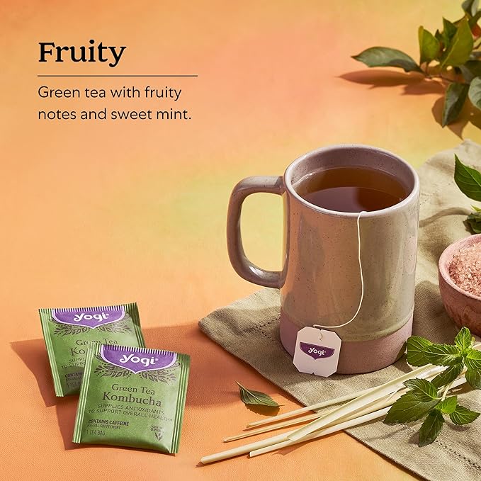 Yogi Tea Green Kombucha Tea - 16 Bags per Pack (4 Packs) - Organic - With Kombucha to Support Overall Health - Includes Lemongrass, Spearmint Leaf & More