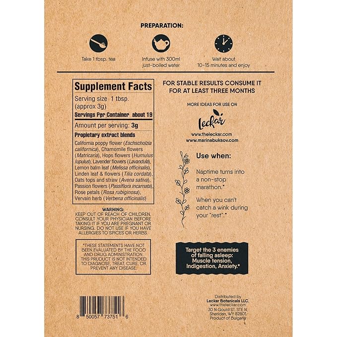 Sleep Aid Herbal Tea β Organic Calming Blend with Lemon Balm, Lavender, Linden, Chamomile, California Poppy, Passionflower, and Verbena β Supports Deep Sleep, Stress Relief and Relaxation
