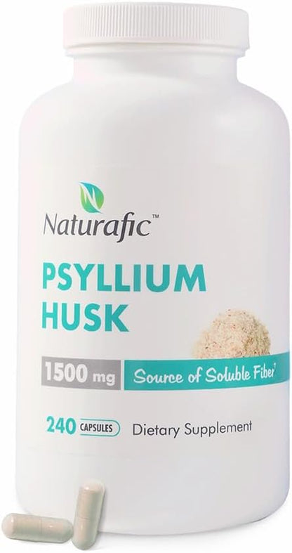 Psyllium Husk Capsules 1500mg – 100% Natural Fiber Supplement for Digestive Health & Regularity – Supports Gut Health & Weight Management – Non-GMO – 240 Capsules