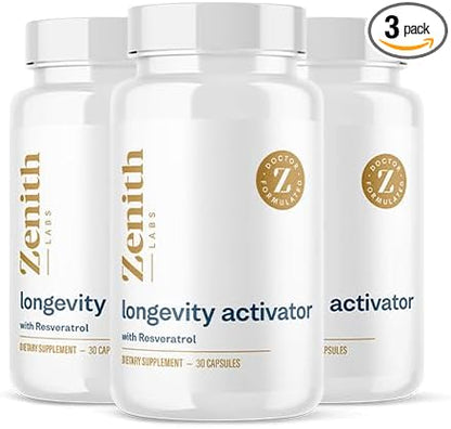 Zenith Labs Longevity Activator Anti-Aging Supplement Dietary Supplement, Natural Antioxidants with Resveratrol - Supports Immune Function and Healthy Memory, 3 Pack