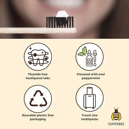 SuperBee Dentos Toothpaste Tablets, 100 Tabs, Fluoride Free & Eco Friendly, Travel Mouthwash Tablets, Sensitive Bites Kids Adults, Chewable Tablet, Spearmint