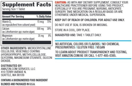 Amazon Elements Calcium Plus Vitamin D2, 65 Tablets (2 Month Supply) (Packaging May Vary) (Pack of 2)