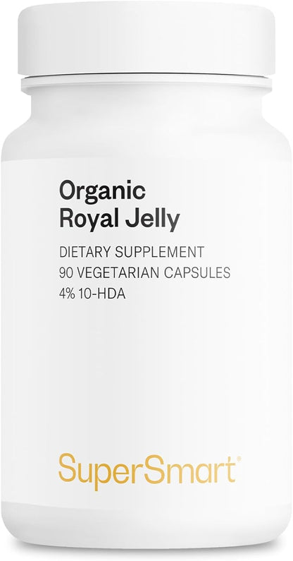 Supersmart - Organic Royal Jelly 300mg per Day (High Strength 4% 10-HDA) - Freeze-Dried Fresh Royal Jelly Supplement | Non-GMO & Gluten Free - 90 Vegetarian Capsules