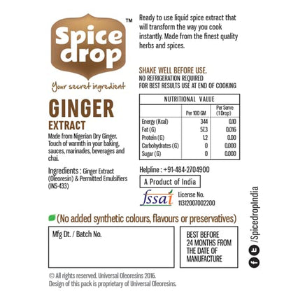 Spice Drop Pure Ginger Extract - Salad Dressing, Seasoning, Cooking, Baking, Tea, Coffee | Natural Immunity Booster | Premium Quality & Rich Aroma | Nigerian Dry Ginger Extract | No Added Color or Preservative | Non GMO | Vegan | 0.17 Oz x 3 Pack
