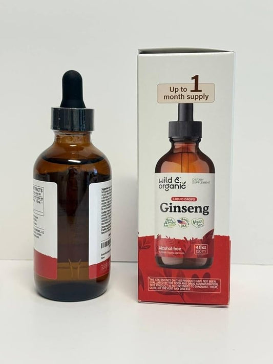 Wild & Organic Korean Panax Ginseng Extract Liquid - Red Ginseng Root Supplement for Overall Well-Being - Immune Support Drops - Vegan, Sugar & Alcohol-Free Tincture - 4 fl oz