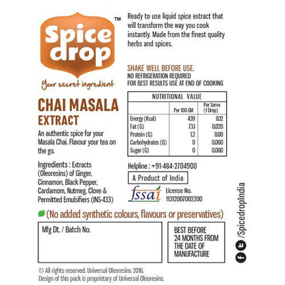 Spice Drop Chai Masala Extract (Tea Masala Drops), No Additives, 5 ml (Pack of 3 x 180 Drops)