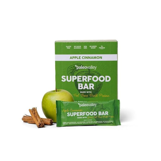 Paleovalley Superfood Bars – Apple Cinnamon– 10 Pack – 9g Protein per Bar – Gluten-Free, Grain-Free, Paleo, Non-GMO – On-the-Go Snack