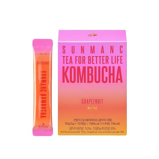 SUNMANC Kombucha 10 packets, Sparkling Probiotic Fermented Drink, Convenient Powdered Drink Mix, Tea Powder, Low Calories, Sugar 0g, Low Caffeine (Grapefruit)