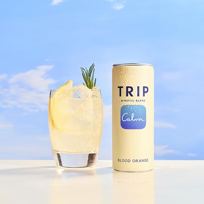 Trip Mindful Blend, Lightly Sparkling Calming Drink, 120 MG Magnesium Citrate with Ashwagandha, Lions Mane & L Theanine, No Added Sugar, Low Calorie, Vegan, Blood Orange, 12 Oz, 12Pk