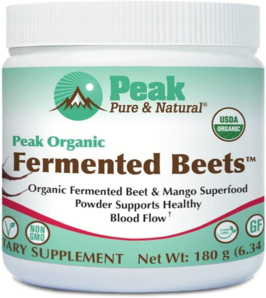 Peak Pure & Natural Peak Organic Fermented Beets - Organic Fermented Beet Powder Superfood Drink Powder - Nitric Oxide Supplement Support for Normal Blood Pressure