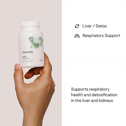THORNE - NAC - N-Acetylcysteine - 500mg - Supports Respiratory Health and Immune Function*; Promotes Liver and Kidney Detox - 90 Capsules