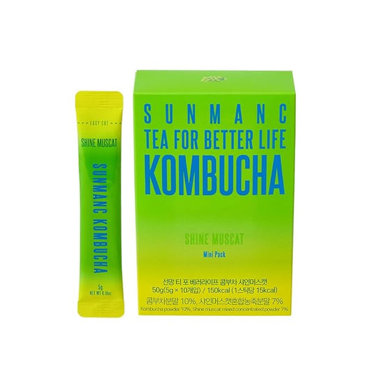 SUNMANC Kombucha 10 packets, Sparkling Probiotic Fermented Drink, Convenient Powdered Drink Mix, Tea Powder, Low Calories, Sugar 0g, Low Caffeine (Shine Muscat)
