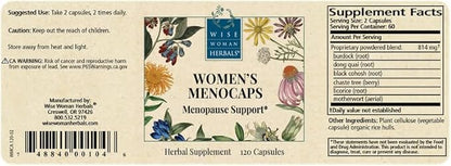 Wise Woman Herbals Women's Menocaps Non-GMO Herbal Blend for Menopause Support, Hot Flashes, Night Sweats, Mood Support, Emotional Balance, Hormonal Support 120 Veg Caps