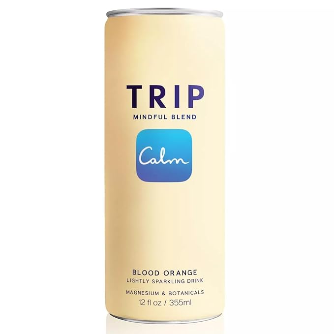 Trip Mindful Blend, Lightly Sparkling Calming Drink, 120 MG Magnesium Citrate with Ashwagandha, Lions Mane & L Theanine, No Added Sugar, Low Calorie, Vegan, Blood Orange, 12 Oz, 12Pk