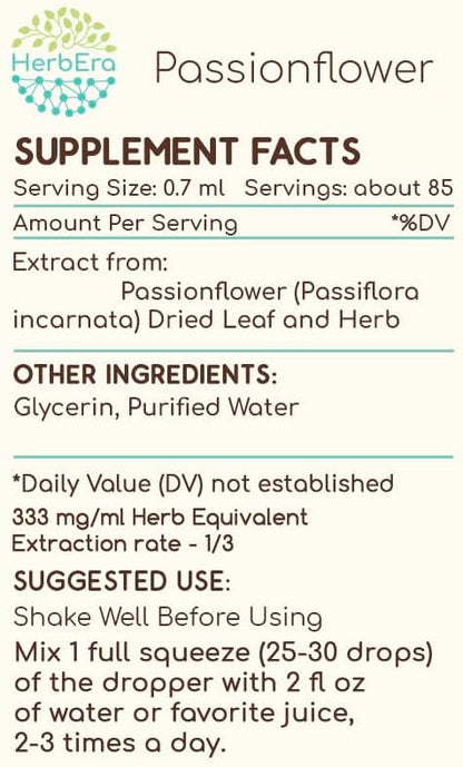 Passionflower B60 Alcohol-Free Herbal Extract Tincture, Concentrated Liquid Drops Natural (Passiflora Incarnata) 2 fl oz