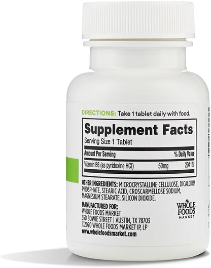 365 by Whole Foods Market, Vitamin B6 50Mg, 50 Tablets (Pack of 2)