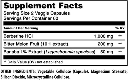 Amazing Formulas Berberine with Bitter Melon & Banaba Extract Complex | 1250 Mg per Serving |120 Veggie Capsules | Non-GMO | Gluten-Free | Made in USA