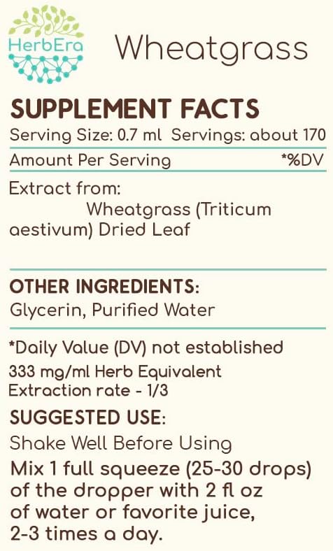 Wheatgrass B120 Alcohol-Free Herbal Extract Tincture, Concentrated Liquid Drops Natural Wheatgrass (Triticum aestivum) Dried Leaf (4 fl oz)