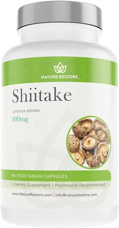 Nature Restore Shiitake Mushroom Extract Supplement, 90 Capsules, High 30% Polysaccharide Concentration, Non-GMO, Gluten Free