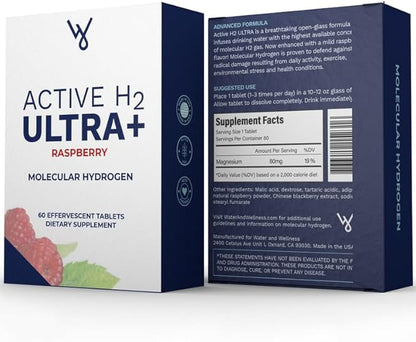 Active H2 Ultra+ Hydrogen Water Tablet, Natural Raspberry. Supports Overall Well-Being with Benefits of Molecular Hydrogen 60 Servings
