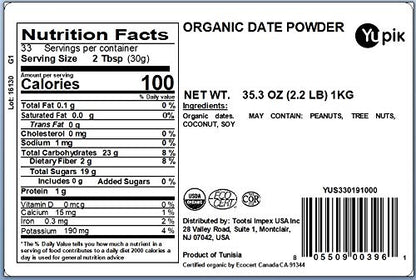 Yupik Organic Ground Date Powder (Meal), 2.2 lb, Non-GMO, Vegan, Gluten-Free (Pack of 2)