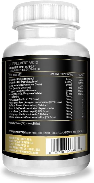 ACTIF Adaptogen Mega Support with 14 Advanced Factors for Energy, Clarity and Daily Functions – Non-GMO, Fast-Acting, Made in USA, 60 Count