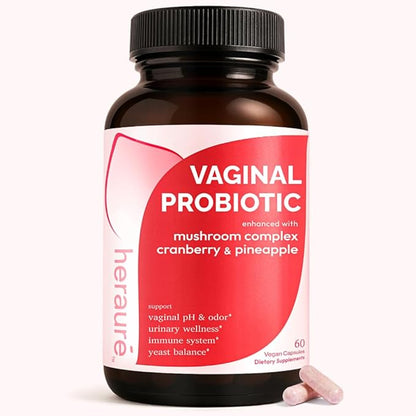 Vaginal Probiotic for Women, PH Balance, Odor, Flora, Immunity with 7B CFU Lactobacillus Probiotics, Prebiotics, 7-in-1 Mushroom Blend, Beta-Glucan, Cranberry, Pineapple, 60 Count