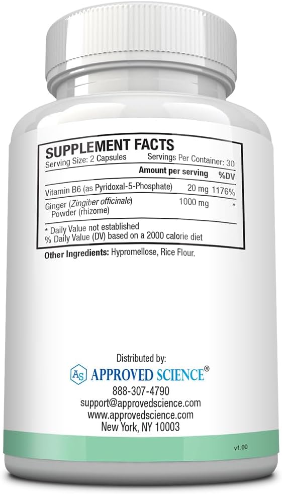 Approved Science Nauseprin - Ginger, Bioactive Vitamin B6-180 Capsules - Vegan