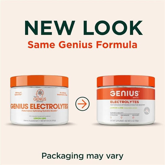 The Genius Brand Genius Electrolytes - Electrolyte Powder for Active Lifestyles - Supports Hydration, Energy, Endurance, Muscle Growth & Recovery - Lemon Lime - 30 Servings