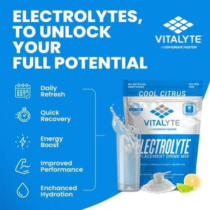 Vitalyte Electrolyte Powder Drink Mix, Isotonic Electrolyte Hydration Mix, Gluten Free Post Workout Powder Mix, Pack of 1, 35 oz., Cool Citrus Flavor