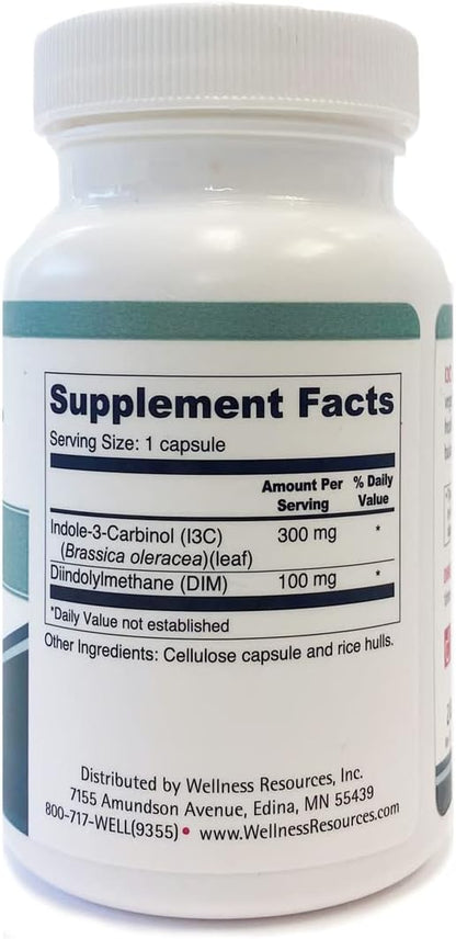 Wellness Resources I3C + DIM for Healthy Estrogen Metabolism, Detoxification (60 Capsules) - 300mg I3C + 100mg DIM - Vegan, Gluten-Free