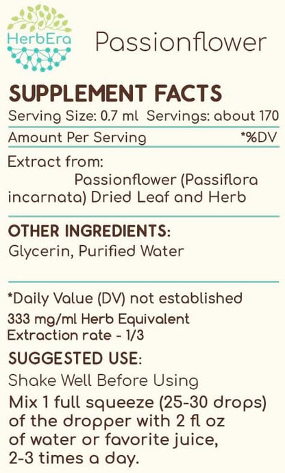 Passionflower B120 Alcohol-Free Herbal Extract Tincture, Concentrated Liquid Drops Natural (Passiflora Incarnata) 4 fl oz