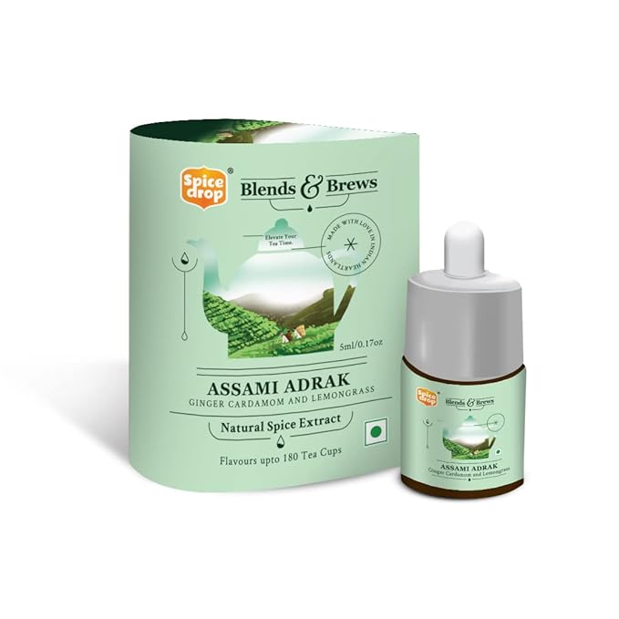 Spice Drop - Tea, Coffee, Latte | Premium Quality & Rich Aroma | Authentic Indian Spices Extract | Pure Spice Blend With No Added Color or Preservative | Unsweetened | Non-GMO | Vegan | Gluten Free| 0.17 Oz | Upto 180 Cups (Assami Adrak, Pack of 1)