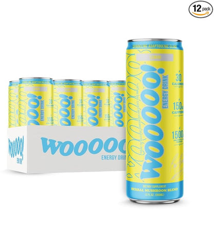 Wooooo! Energy Ric Flair Sparkling Adaptogenic Mushroom Energy Drink | Natural Antioxidants & Nootropics | Lion’s Mane & Cordyceps | 150mg Caffeine | 12 Pack (Lemon)