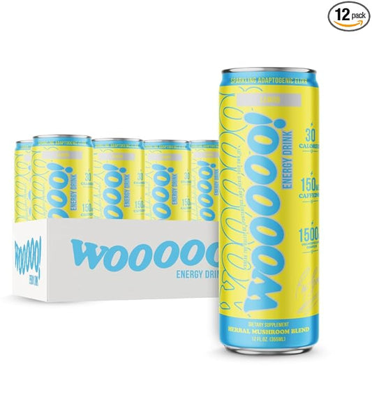 Wooooo! Energy Ric Flair Sparkling Adaptogenic Mushroom Energy Drink | Natural Antioxidants & Nootropics | Lion’s Mane & Cordyceps | 150mg Caffeine | 12 Pack (Lemon)