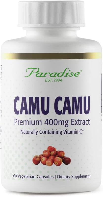 Paradise Herbs, Organic Camu Camu Extract, 400 mg, Rich in Vitamin C, Pure & Potent, Gluten Free, Non-GMO, Vegan, 60 Capsules