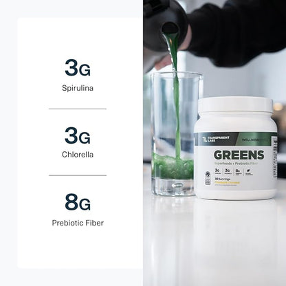 Transparent Labs Prebiotic Greens - Superfood Powder & Antioxidants Supplement with Organic Spirulina, Chloerra, Acacia, & Green Banana Powder - 30 Servings, Peach Mango