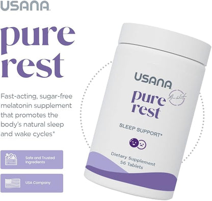 USANA Pure Rest Melatonin Supplement for Sleep Support* – Fast Acting – Sugar Free - 56 Tablets