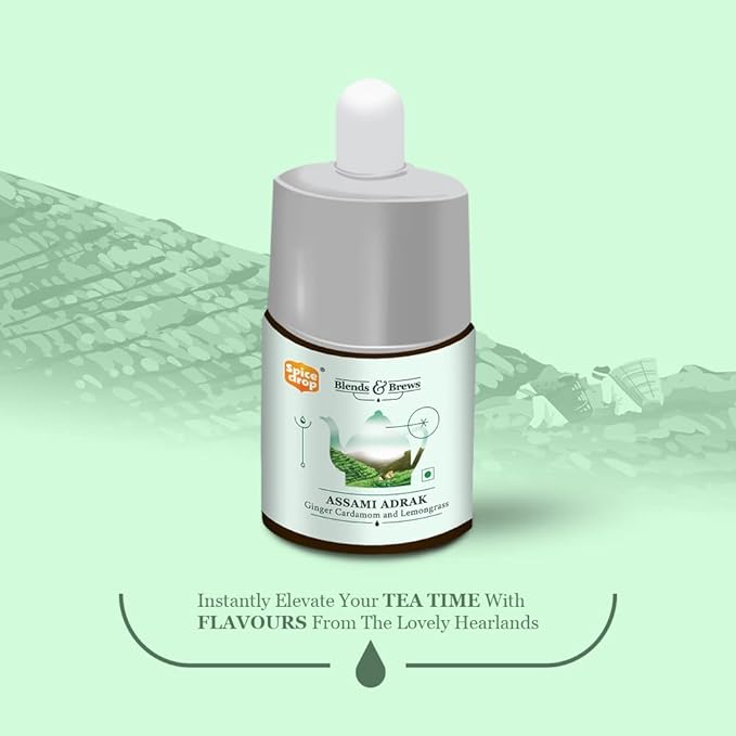 Spice Drop - Tea, Coffee, Latte | Premium Quality & Rich Aroma | Authentic Indian Spices Extract | Pure Spice Blend With No Added Color or Preservative | Unsweetened | Non-GMO | Vegan | Gluten Free| 0.17 Oz | Upto 180 Cups (Assami Adrak, Pack of 1)