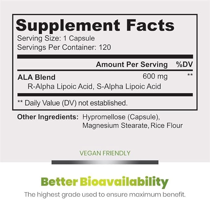 Simply Natures Pure Alpha Lipoic Acid 600mg 240 Veggie Capsules, Non-GMO Thioctic Acid 8 Month Supply
