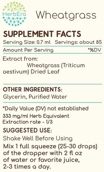 Wheatgrass B60 Alcohol-Free Herbal Extract Tincture, Concentrated Liquid Drops Natural Wheatgrass (Triticum aestivum) Dried Leaf (2 fl oz)