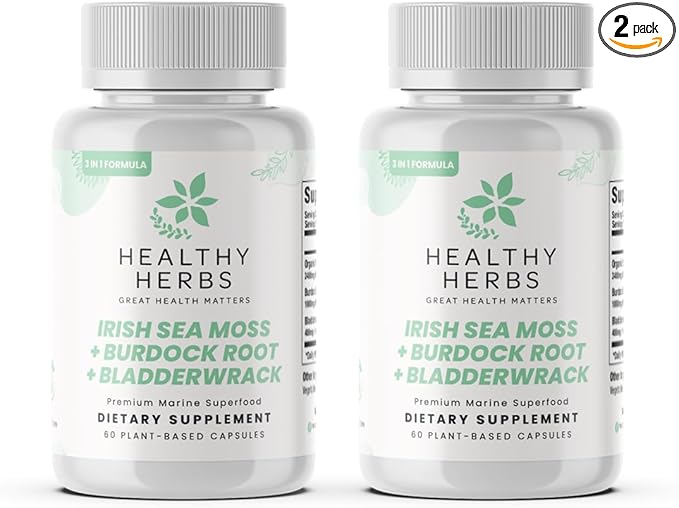 Wildcrafted Sea Moss Capsules | 2280mg Advanced Ocean Greens Complex Irish Sea Moss Superblend | US-Made, Vegan, Non-GMO, Easy-Swallow (2-Pack)