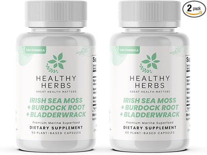 Wildcrafted Sea Moss Capsules | 2280mg Advanced Ocean Greens Complex Irish Sea Moss Superblend | US-Made, Vegan, Non-GMO, Easy-Swallow (2-Pack)