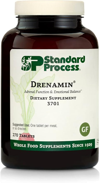 Standard Process Drenamin - Whole Food Antioxidant, Adrenal Support and Immune Support with Shitake, Alfalfa, Rice Bran, Riboflavin, Calcium Lactate, Choline - 270 Tablets