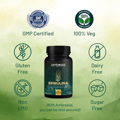 AMBROSIAL Spirulina Capsules 500 mg (Pack of 1-60 Capsules)