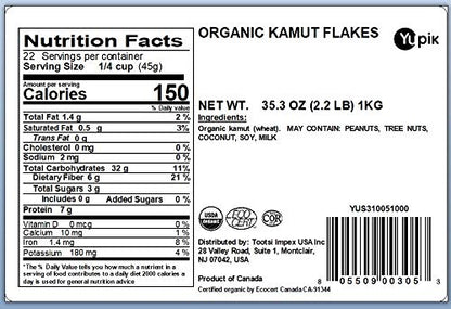 Yupik Organic Kamut Flakes, 2.2 lb (35.2 oz), Non-GMO, Kosher, Vegan, Made from Raw Whole Grains, Steamed, Rolled, & Lightly Roasted Flakes, Source of Fiber & Iron, Ideal for Cooking & Baking