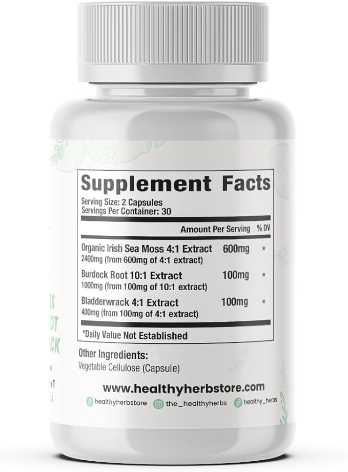 Wildcrafted Sea Moss Capsules | 2280mg Advanced Ocean Greens Complex Irish Sea Moss Superblend | US-Made, Vegan, Non-GMO, Easy-Swallow (3-Pack)